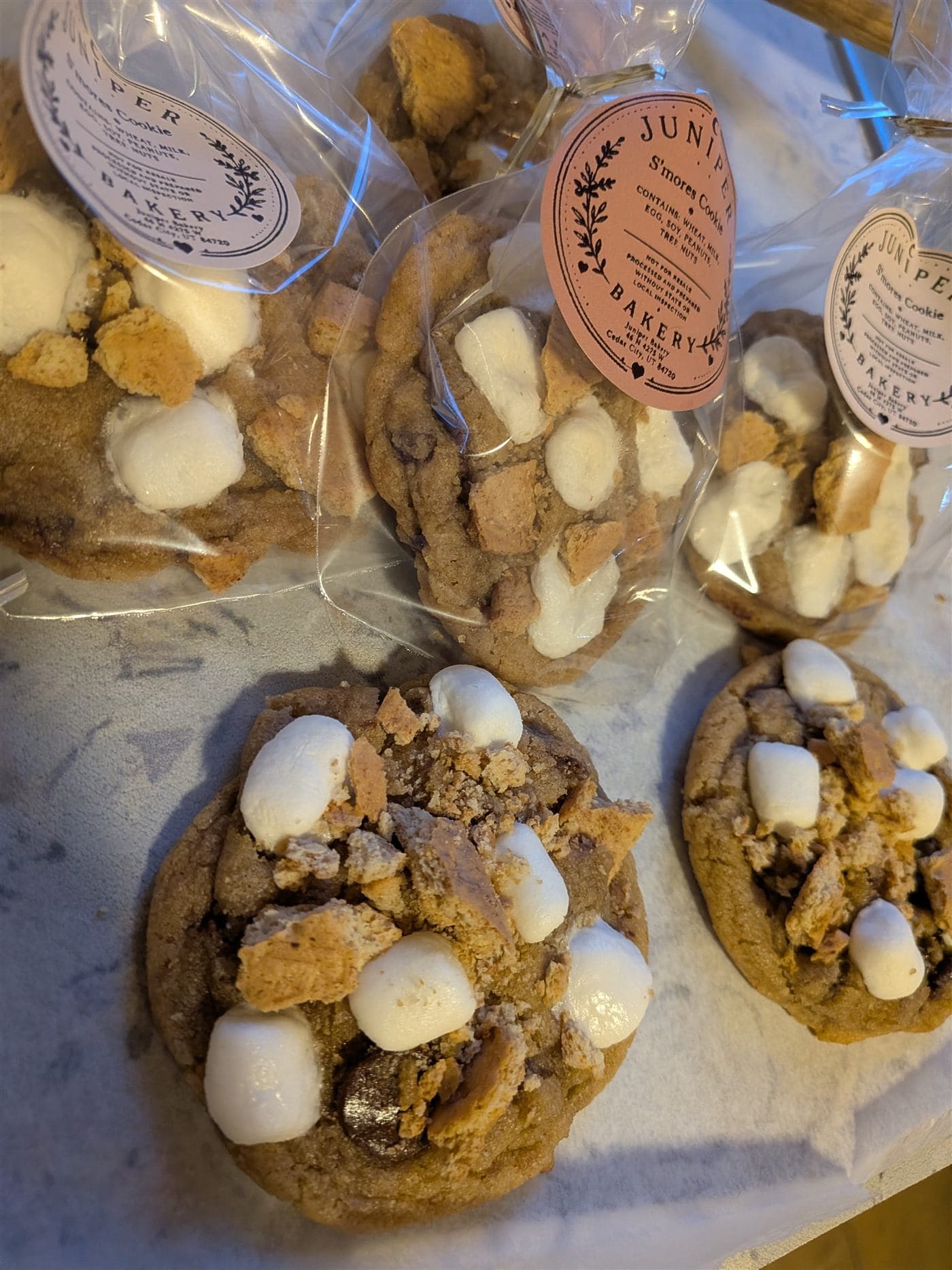 S'mores cookies bagged with bakery labels