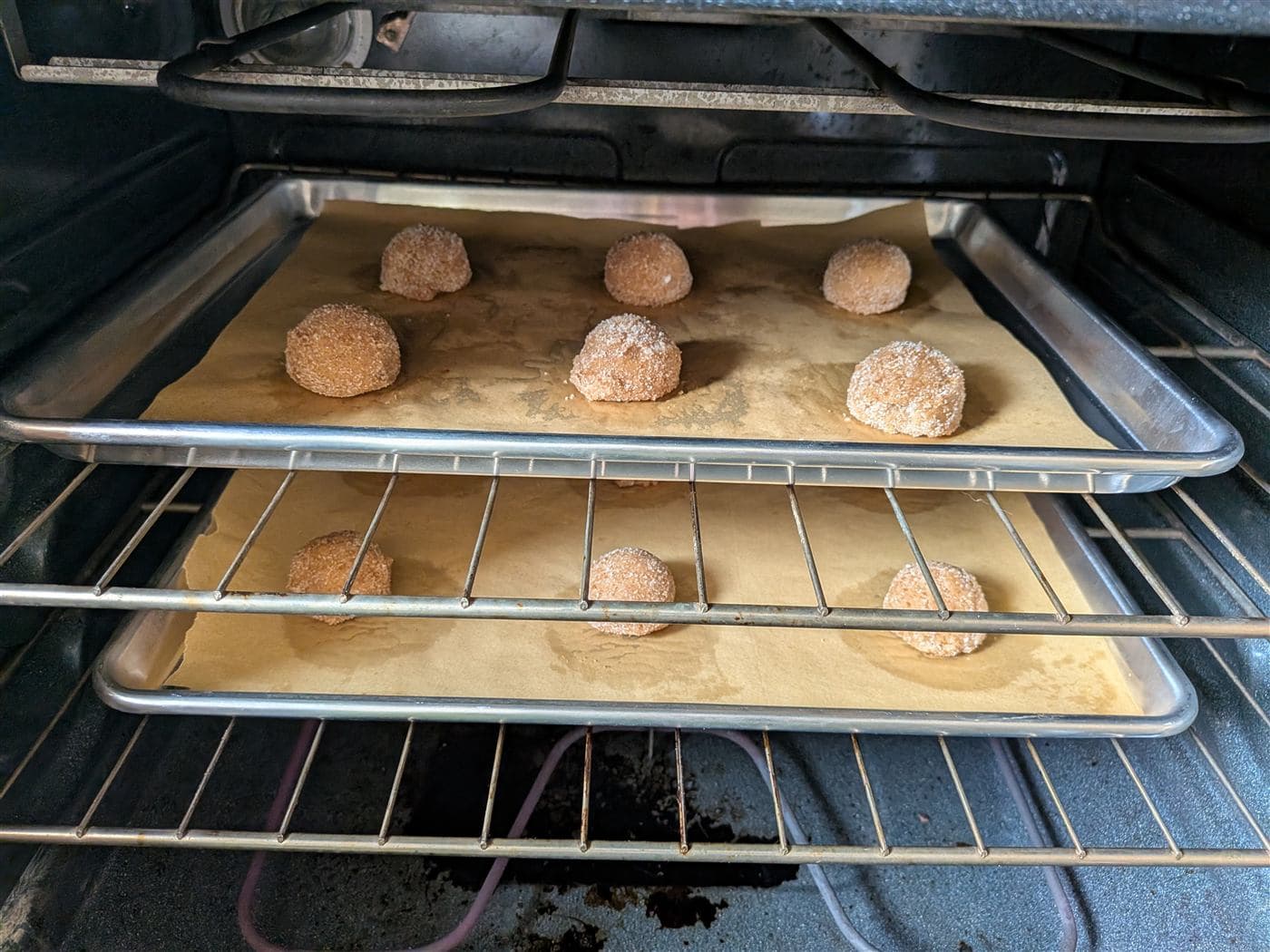 Snickerdoodle dough baking in the oven