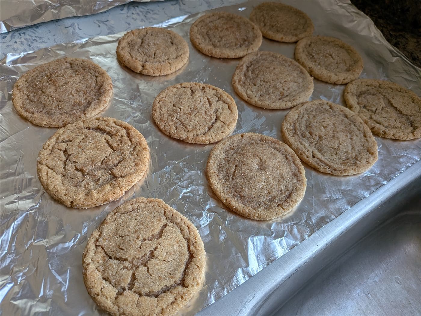 Baked snickerdoodles on a tray
